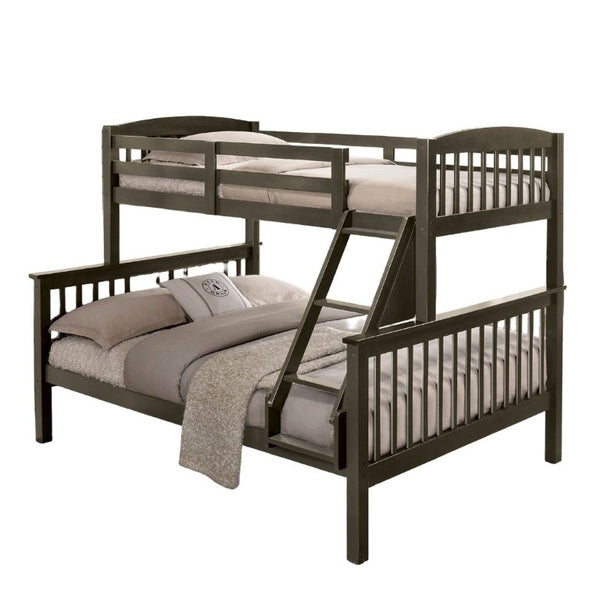 English Elm Twin Over Full Bunk Bed Solid Hardwood Frame Gray Angled Ladder Slat Support Kids Room B2741S01096