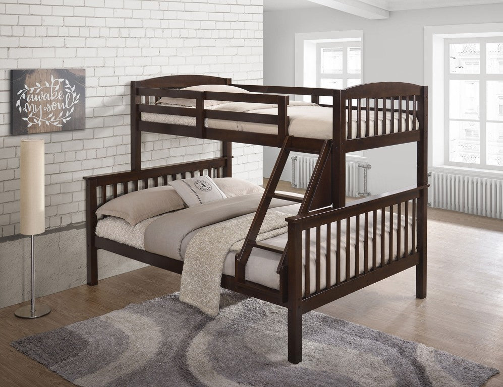 English Elm Dark Cherry Hardwood Twin Over Full Bunk Bed with Slat Support and Safety Rails B2741S01097