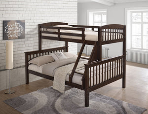English Elm Dark Cherry Hardwood Twin Over Full Bunk Bed with Slat Support and Safety Rails B2741S01097