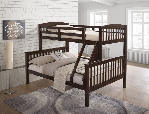 English Elm Dark Cherry Hardwood Twin Over Full Bunk Bed with Slat Support and Safety Rails B2741S01097