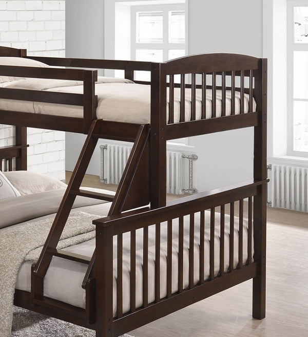 English Elm Dark Cherry Hardwood Twin Over Full Bunk Bed with Slat Support and Safety Rails B2741S01097