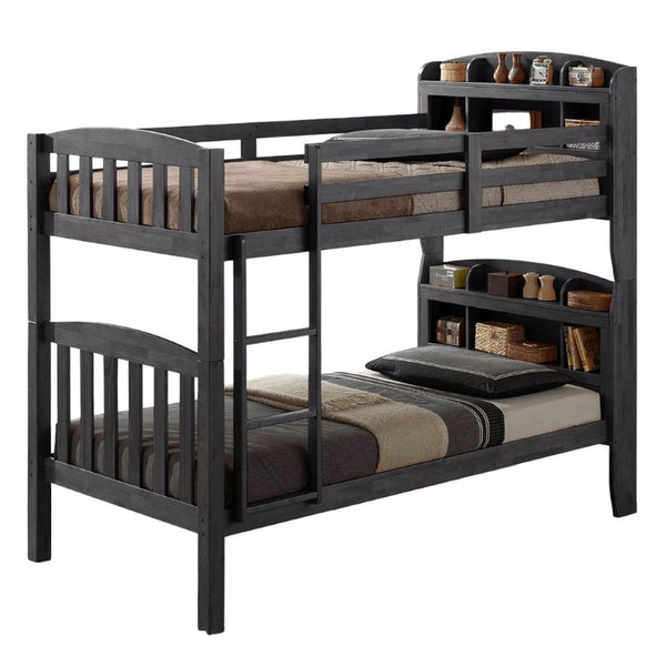 English Elm Transitional Twin Over Full Solid Wood Bunk Bed with Storage Drawers and Reversible Ladder Grey Mix Engineered Wood,Solid Wood 43 L x 84 W x 77 H B2741S01098