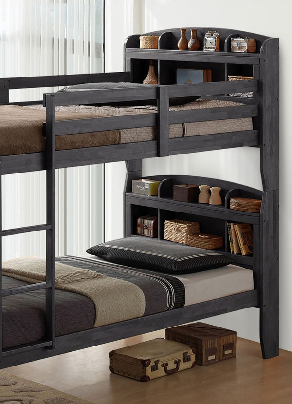 English Elm Transitional Twin Over Full Solid Wood Bunk Bed with Storage Drawers and Reversible Ladder Grey Mix Engineered Wood,Solid Wood 43 L x 84 W x 77 H B2741S01098