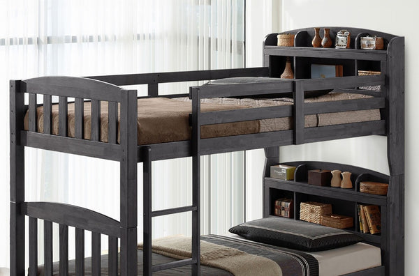 English Elm Transitional Twin Over Full Solid Wood Bunk Bed with Storage Drawers and Reversible Ladder Grey Mix Engineered Wood,Solid Wood 43 L x 84 W x 77 H B2741S01098
