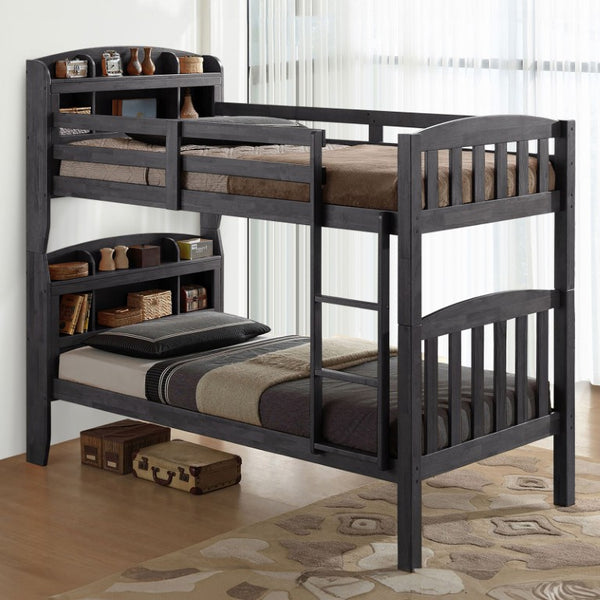 English Elm Transitional Twin Over Full Solid Wood Bunk Bed with Storage Drawers and Reversible Ladder Grey Mix Engineered Wood,Solid Wood 43 L x 84 W x 77 H B2741S01098
