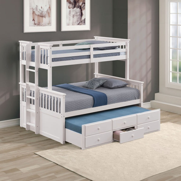 English Elm Twin Over Full Bunk Bed with Trundle Drawers White Wood Frame Kids Shared Room B2741S01099