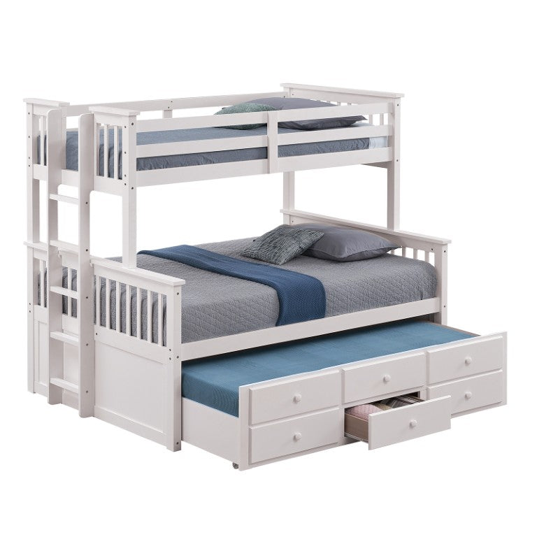 English Elm Twin Over Full Bunk Bed with Trundle Drawers White Wood Frame Kids Shared Room B2741S01099