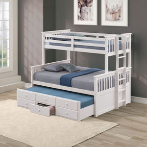 English Elm Twin Over Full Bunk Bed with Trundle Drawers White Wood Frame Kids Shared Room B2741S01099