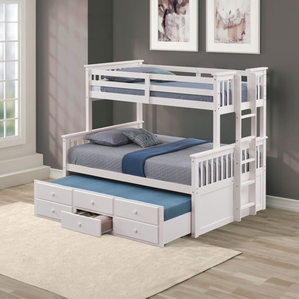 English Elm Twin Over Full Bunk Bed with Trundle Drawers White Wood Frame Kids Shared Room B2741S01099
