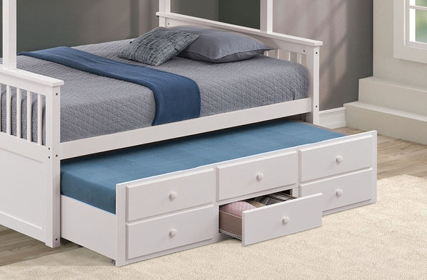 English Elm Twin Over Full Bunk Bed with Trundle Drawers White Wood Frame Kids Shared Room B2741S01099