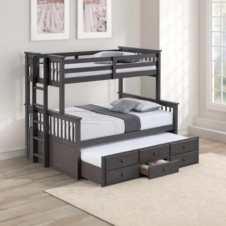 English Elm Stain Gray Twin Over Full Bunk Bed with Three Storage Drawers and Side Ladder B2741S01100