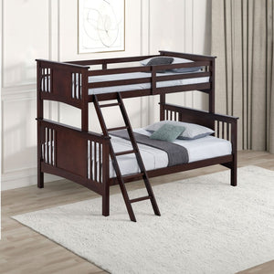 English Elm Transitional Twin Over Full Bunk Bed Solid Hardwood Dark Walnut Angled Ladder Kids Room B2741S01101