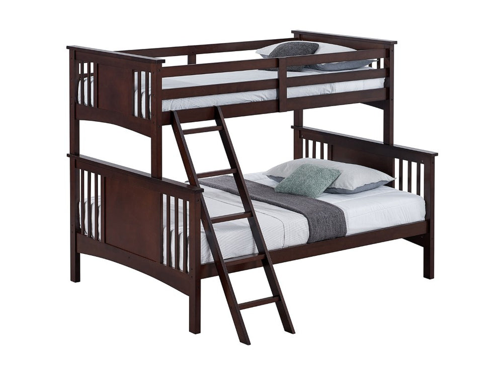 English Elm Transitional Twin Over Full Bunk Bed Solid Hardwood Dark Walnut Angled Ladder Kids Room B2741S01101