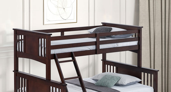 English Elm Transitional Twin Over Full Bunk Bed Solid Hardwood Dark Walnut Angled Ladder Kids Room B2741S01101