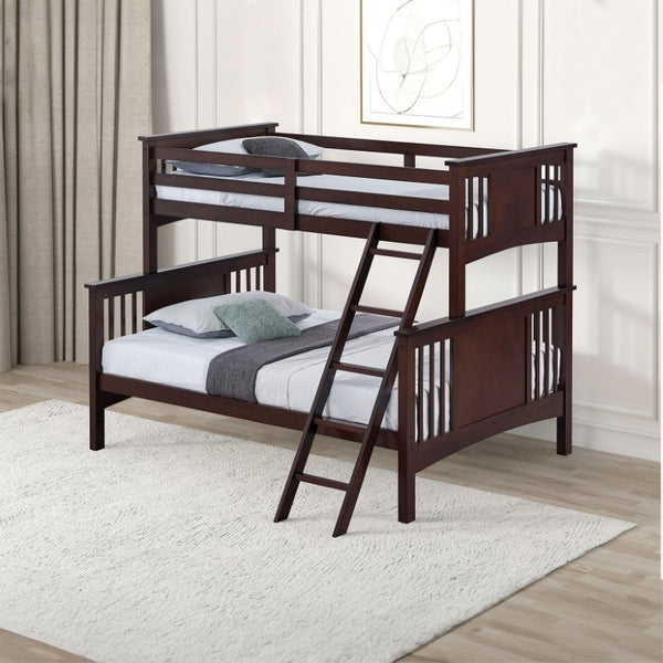 English Elm Transitional Twin Over Full Bunk Bed Solid Hardwood Dark Walnut Angled Ladder Kids Room B2741S01101