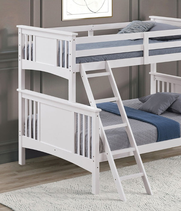 English Elm Transitional Twin Over Full Bunk Bed Hardwood Frame with Angled Ladder for Kids White 72.5 L x 80 W x 65.5 H B2741S01102