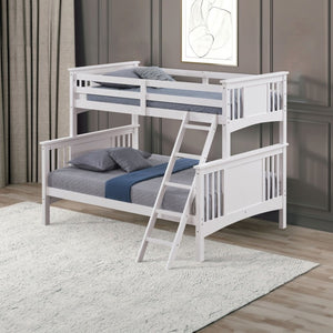 English Elm Transitional Twin Over Full Bunk Bed Hardwood Frame with Angled Ladder for Kids White 72.5 L x 80 W x 65.5 H B2741S01102