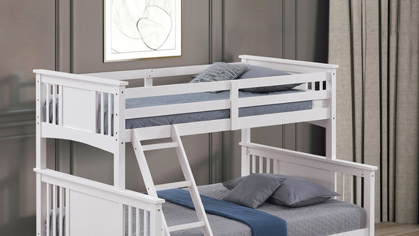 English Elm Transitional Twin Over Full Bunk Bed Hardwood Frame with Angled Ladder for Kids White 72.5 L x 80 W x 65.5 H B2741S01102