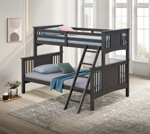 English Elm Modern Twin Over Full Bunk Bed Solid Hardwood Frame with Gray Transitional Finish Grey Mix B2741S01103