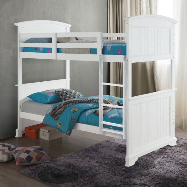 English Elm 1Pc Coastal Louvered Panel Bed Arched Headboard Rubberwood Frame Bedroom Anchor White Engineered Wood,Solid Wood 45.5 L x 81 W x 80.5 H B2741S01105