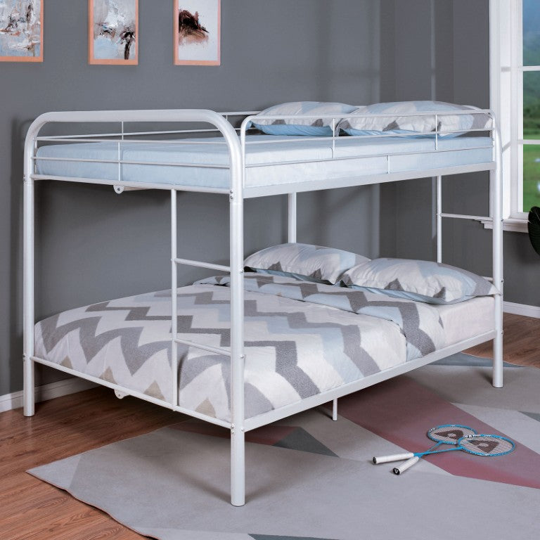 English Elm Contemporary Full Over Metal Bunk Bed Glossy White Frame for Shared Kids Rooms B2741S01107