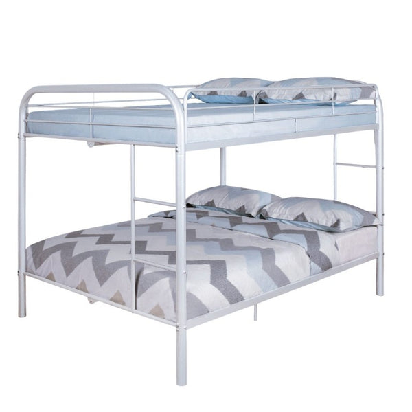 English Elm Contemporary Full Over Metal Bunk Bed Glossy White Frame for Shared Kids Rooms B2741S01107