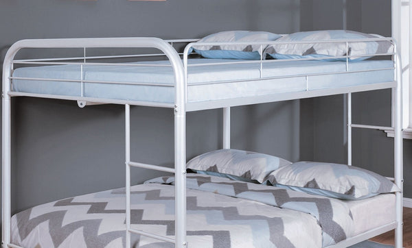 English Elm Contemporary Full Over Metal Bunk Bed Glossy White Frame for Shared Kids Rooms B2741S01107