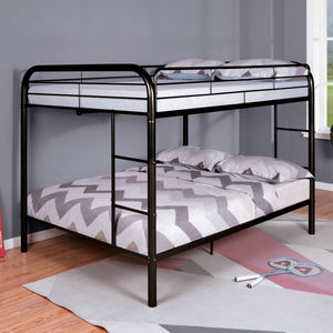 English Elm Black Powder Coated Metal Full Over Bunk Bed with Angled Ladder for Kids B2741S01108