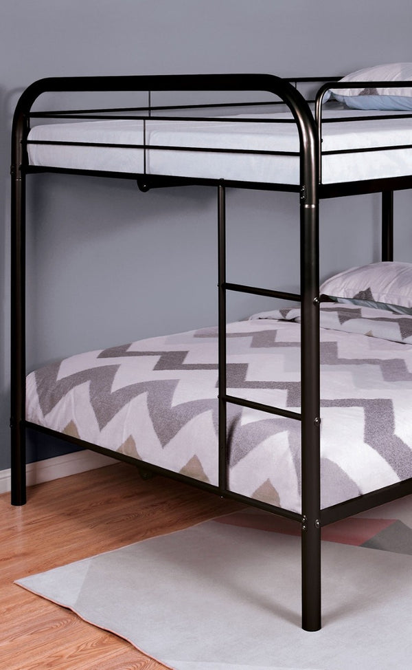 English Elm Black Powder Coated Metal Full Over Bunk Bed with Angled Ladder for Kids B2741S01108