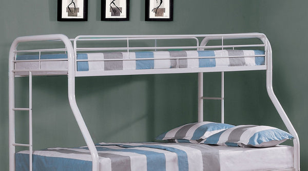 English Elm Twin Over Full Metal Bunk Bed with Angled Ladder Glossy White Youth Bedroom White 56 L x 79 W x 60.5 H B2741S01110
