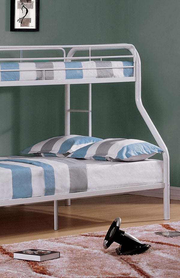 English Elm Twin Over Full Metal Bunk Bed with Angled Ladder Glossy White Youth Bedroom White 56 L x 79 W x 60.5 H B2741S01110