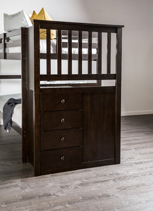 English Elm Transitional Twin Over Staircase Bunk Bed with Storage Drawers Espresso Wood B2741S01111