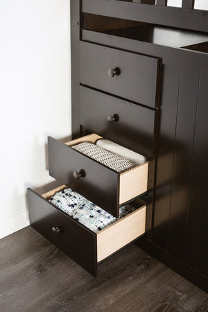 English Elm Transitional Twin Over Staircase Bunk Bed with Storage Drawers Espresso Wood B2741S01111