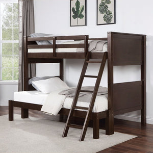 English Elm Transitional Twin Over Full Solid Wood Bunk Bed with Walnut Finish and Footboard Ladder B2741S01112