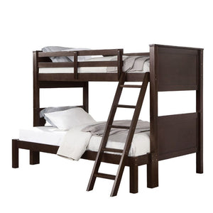 English Elm Transitional Twin Over Full Solid Wood Bunk Bed with Walnut Finish and Footboard Ladder B2741S01112