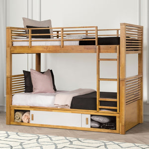 English Elm 1Pc Coastal Louvered Panel Bed Arched Headboard Rubberwood Frame Bedroom Anchor Light Oak Solid Wood 64 L x 81.5 W x 64.5 H B2741S01113