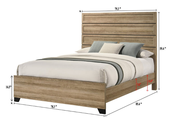 English Elm 3Pc King Bedroom Set Leatherette Headboard with LED Lighting and Walnut Nightstands Brown B2741S01117