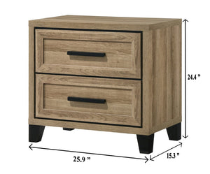 English Elm 3Pc King Bedroom Set Leatherette Headboard with LED Lighting and Walnut Nightstands Brown B2741S01117