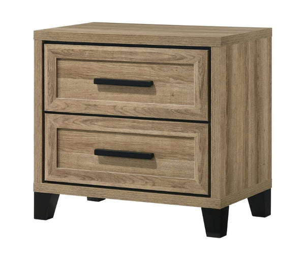 English Elm 3Pc King Bedroom Set Leatherette Headboard with LED Lighting and Walnut Nightstands Brown B2741S01117
