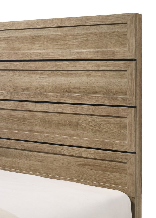 English Elm 3Pc King Bedroom Set Leatherette Headboard with LED Lighting and Walnut Nightstands Brown B2741S01117