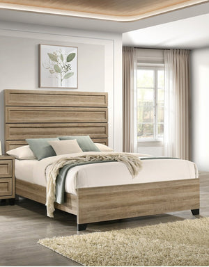 English Elm 3Pc King Bedroom Set Leatherette Headboard with LED Lighting and Walnut Nightstands Brown B2741S01117