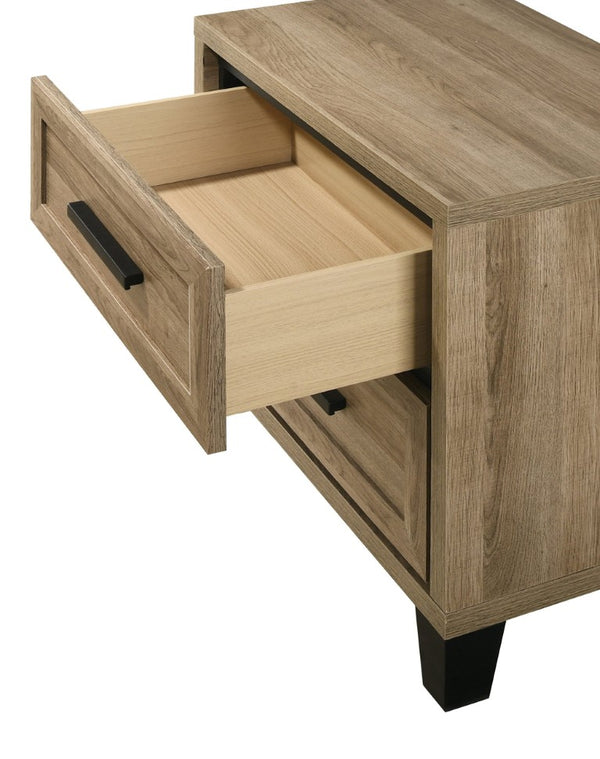 English Elm 3Pc King Bedroom Set Leatherette Headboard with LED Lighting and Walnut Nightstands Brown B2741S01117