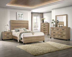 English Elm 3Pc King Bedroom Set Leatherette Headboard with LED Lighting and Walnut Nightstands Brown B2741S01117