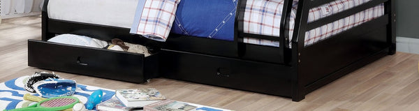 English Elm Transitional Twin Over Full Bunk Bed Solid Wood Matte Black with Storage Drawers B2741S01118