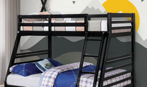 English Elm Transitional Twin Over Full Bunk Bed Solid Wood Matte Black with Storage Drawers B2741S01118