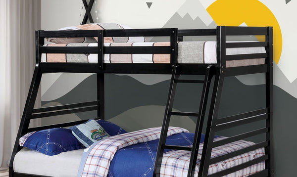 English Elm Transitional Twin Over Full Bunk Bed Solid Wood Matte Black with Storage Drawers B2741S01118