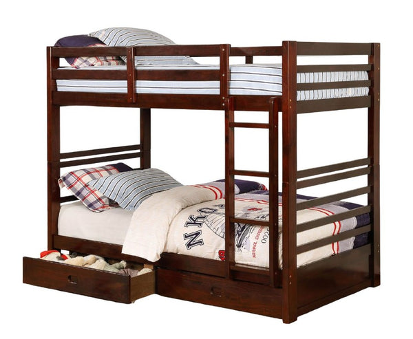 English Elm Transitional Twin Over Bunk Bed Solid Wood Dark Walnut Mission Style Storage B2741S01120
