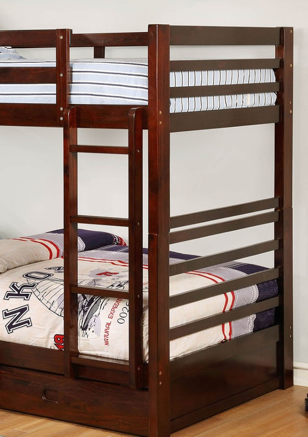 English Elm Transitional Twin Over Bunk Bed Solid Wood Dark Walnut Mission Style Storage B2741S01120