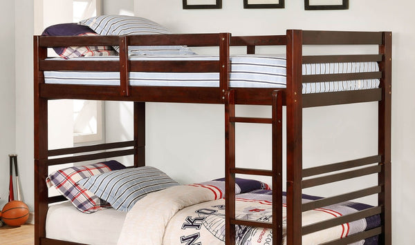 English Elm Transitional Twin Over Bunk Bed Solid Wood Dark Walnut Mission Style Storage B2741S01120