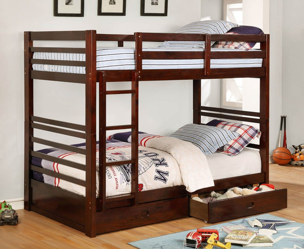 English Elm Transitional Twin Over Bunk Bed Solid Wood Dark Walnut Mission Style Storage B2741S01120